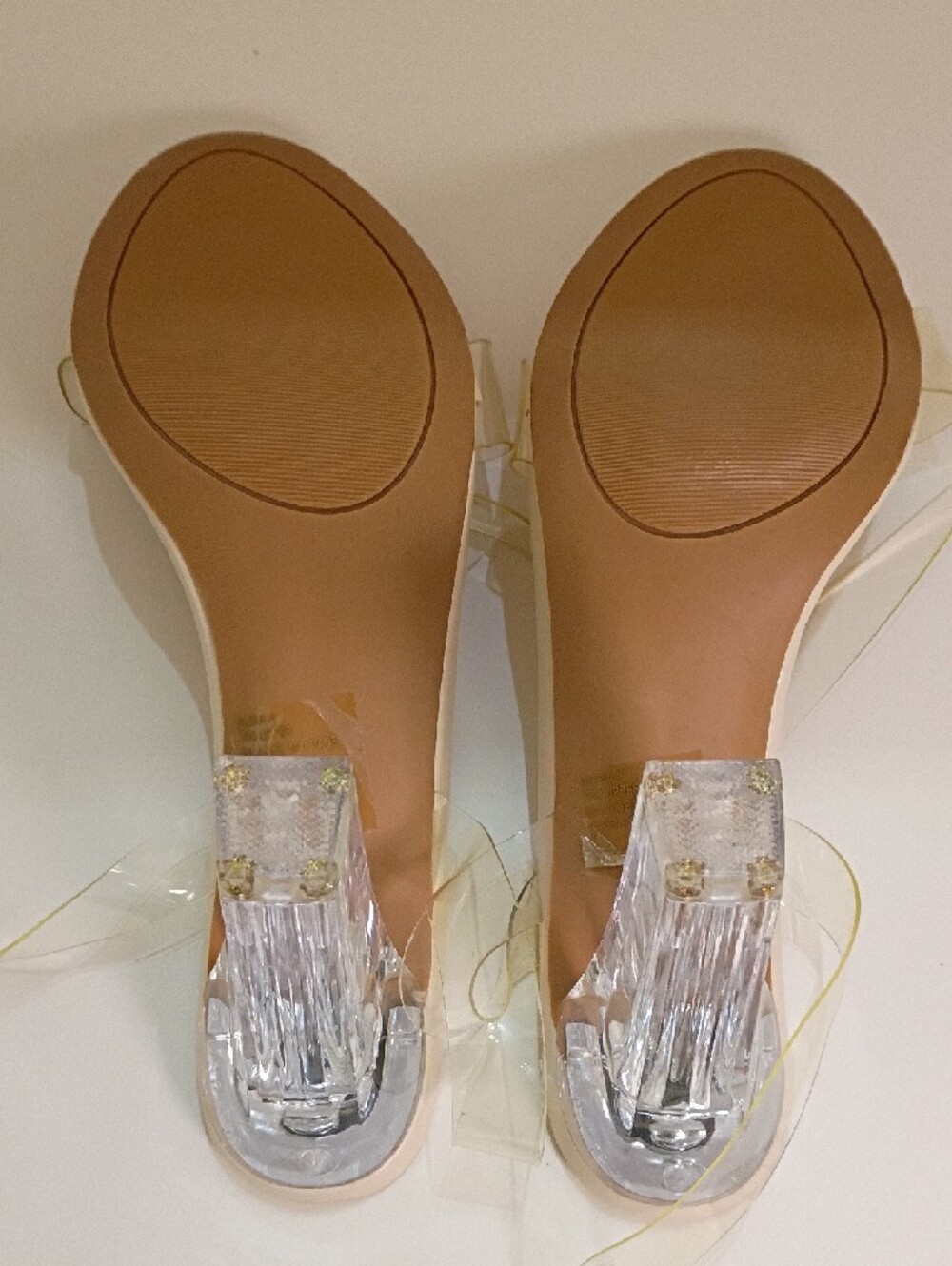 Cream Clear Strap Block Heel Mules - Picture 6 of 7